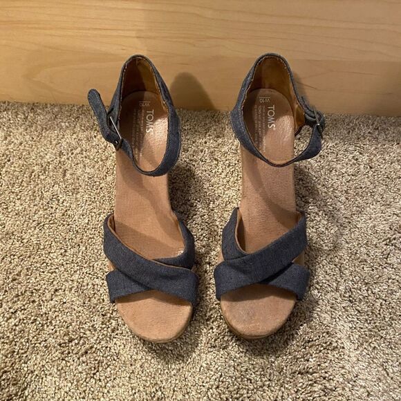 Tom’s Sienna Chambray Denim Cork Wedge - Picture 3 of 9